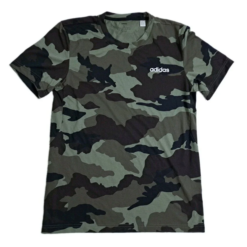 Adidas Camo Climalite Tshirt Mens Small Green Brown Camouflage Army Forest